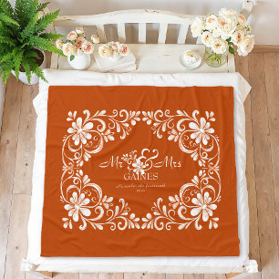 Romantieke verbrande oranje shabby chic Mr & Mrs b Fleece Deken