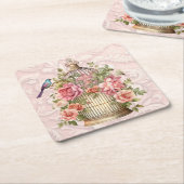 Romantieke vintage waterverf bloemkooi  kartonnen onderzetters (Schuin)