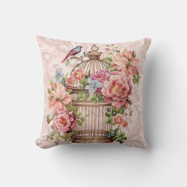 Romantieke vintage waterverf bloemkooi kussen (Voorkant)