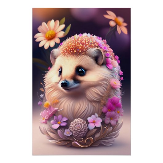 Romantik Igel mit Blumen Perfect Poster (Voorkant)