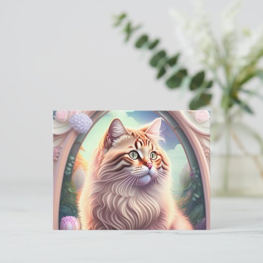 Romantik Katze mit Blumen Briefkaart (Staand voorkant)