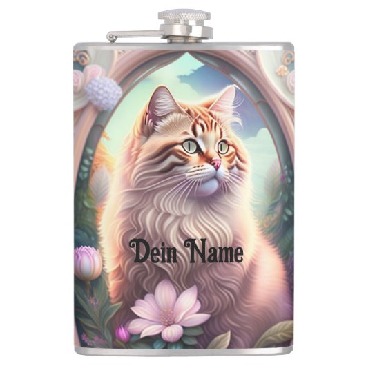 Romantik Katze mit Blumen Heupfles (Voorkant)