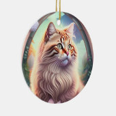 Romantik Katze mit Blumen Keramisch Ornament (Rechts)