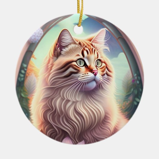 Romantik Katze mit Blumen Keramisch Ornament (Voorkant)