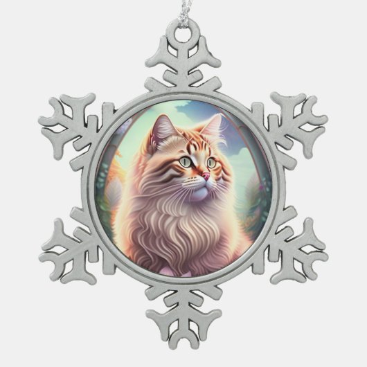 Romantik Katze mit Blumen Tin Sneeuwvlok Ornament (Voorkant)