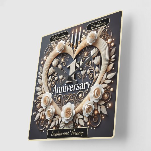 Romantisch 1e Jubileum papieren hart Vierkante Klok (Hoek)