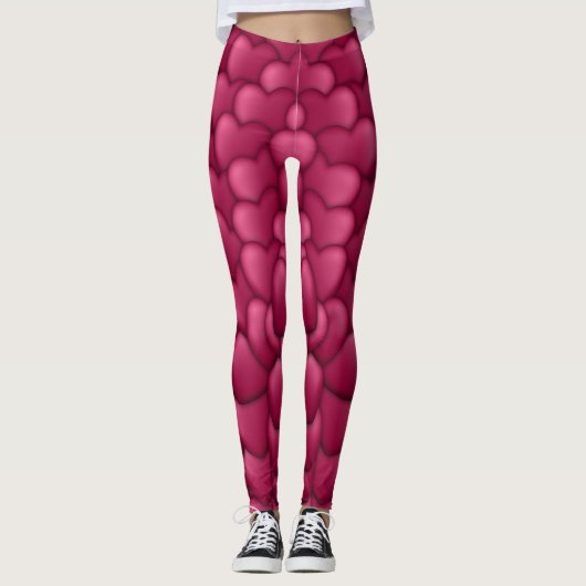 Romantisch 3D rood hartjes patroon-32322 Leggings (Voorkant)