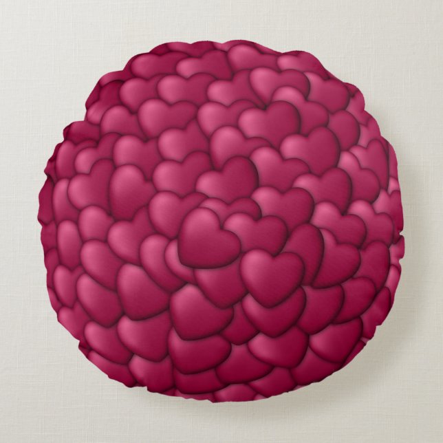 Romantisch 3D rood hartjes patroon-32322 Rond Kussen (Voorkant)