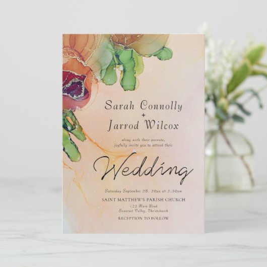 Romantisch Abstract Roos Garland Weddenschap Kaart (Staand voorkant)