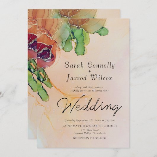 Romantisch Abstract Roos Garland Weddenschap Kaart (Voorkant / Achterkant)