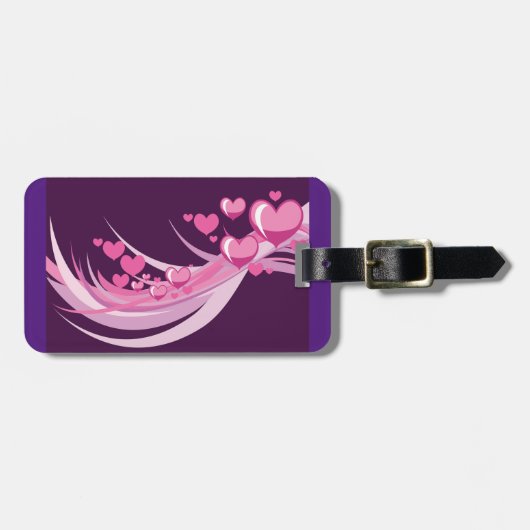 Romantisch Abstract roze harten ontwerp op Paarse Bagagelabel (Voorkant horizontaal)
