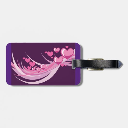 Romantisch Abstract roze harten ontwerp op Paarse Bagagelabel (Achterkant horizontaal)