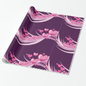 Romantisch Abstract roze harten ontwerp op Paarse Cadeaupapier (Uitgerold)