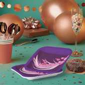 Romantisch Abstract roze harten ontwerp op Paarse Papieren Bordje