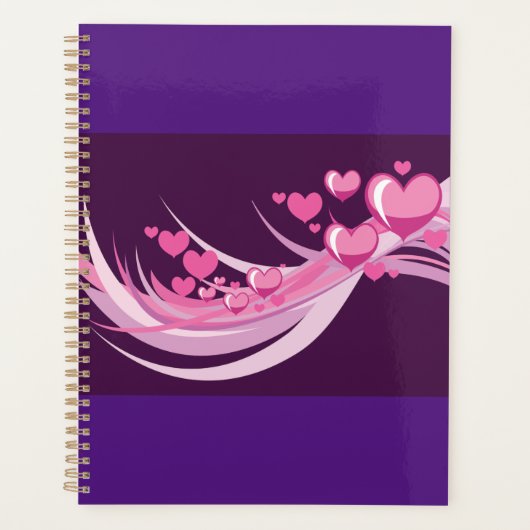 Romantisch Abstract roze harten ontwerp op Paarse Planner (Voorkant)