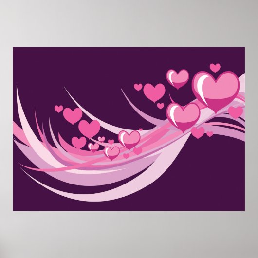 Romantisch Abstract roze harten ontwerp op Paarse Poster (Voorkant)