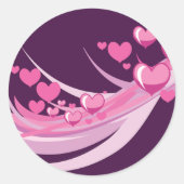 Romantisch Abstract roze harten ontwerp op Paarse Ronde Sticker (Voorkant)