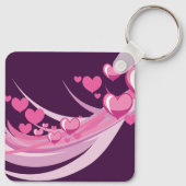 Romantisch Abstract roze harten ontwerp op Paarse Sleutelhanger (Achterkant)