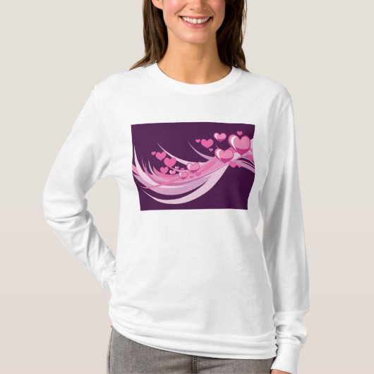 Romantisch Abstract roze harten ontwerp op Paarse T-shirt (Voorkant)