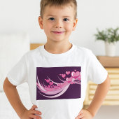 Romantisch Abstract roze harten ontwerp op Paarse T-shirt