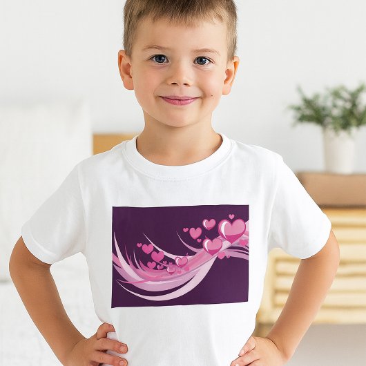 Romantisch Abstract roze harten ontwerp op Paarse T-shirt
