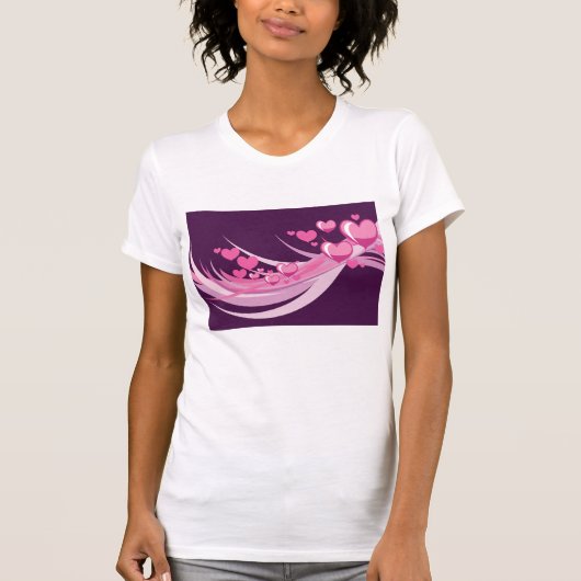 Romantisch Abstract roze harten ontwerp op Paarse T-shirt (Voorkant)