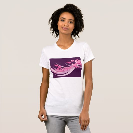 Romantisch Abstract roze harten ontwerp op Paarse T-shirt (Voorkant volledig)