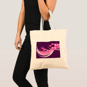 Romantisch Abstract roze harten ontwerp op Paarse Tote Bag