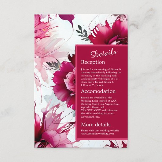 romantisch abstract zomerbloesem roos bruiloft informatiekaartje (Voorkant)
