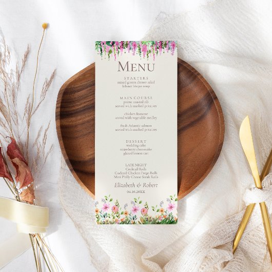 Romantisch Acacia en Wilde Bloemen Bruiloftsmenu Menu