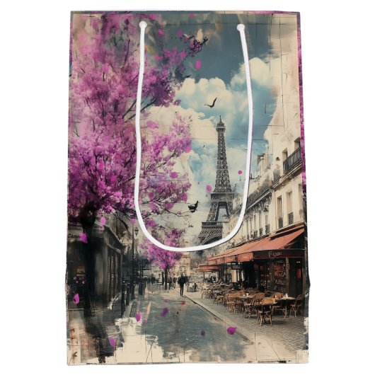 Romantisch afbeelding van PAris met de Eiffeltoren Medium Cadeauzakje (Achterkant)