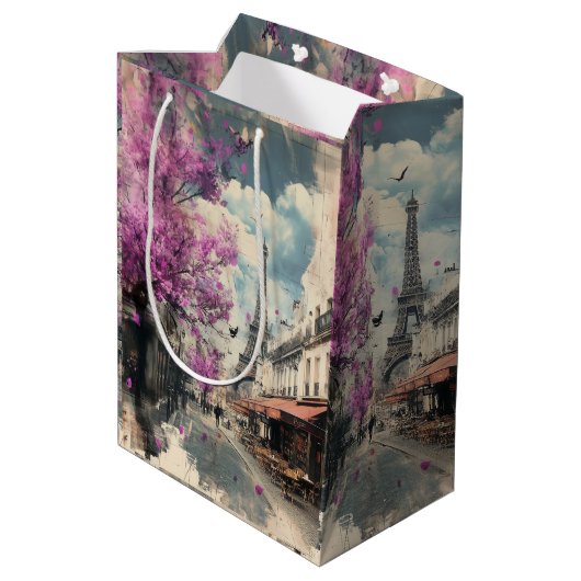 Romantisch afbeelding van PAris met de Eiffeltoren Medium Cadeauzakje (Achterkant Gekanteld)