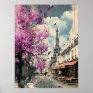 Romantisch afbeelding van PAris met de Eiffeltoren Poster