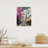 Romantisch afbeelding van PAris met de Eiffeltoren Poster (Keuken)