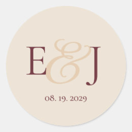 Romantisch Ampersand Monogram Burgundy Bruiloft Ronde Sticker