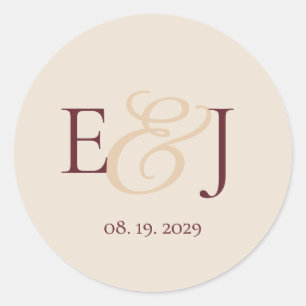 Romantisch Ampersand Monogram Burgundy Bruiloft Ronde Sticker