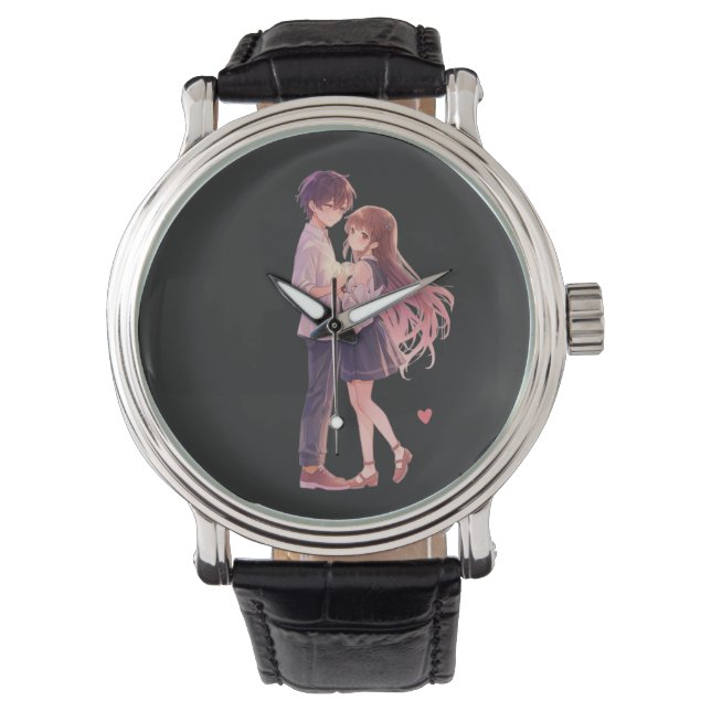 Romantisch Anime Koppel - Schattige Liefhebbers Ku Horloge (Voorkant)