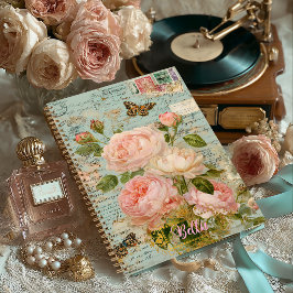 Romantisch Antiek Blauw Bloemensier Junk Journal Notitieboek