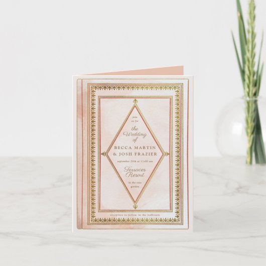 Romantisch Antiek boek Blush bruiloft uitnodiging (Voorkant)