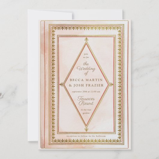 Romantisch Antiek boek Blush bruiloft uitnodiging (Voorkant)