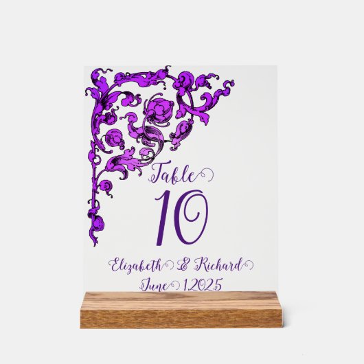 Romantisch, , Antiek Paarse tafel nummer Acryl Bord (Voorkant)