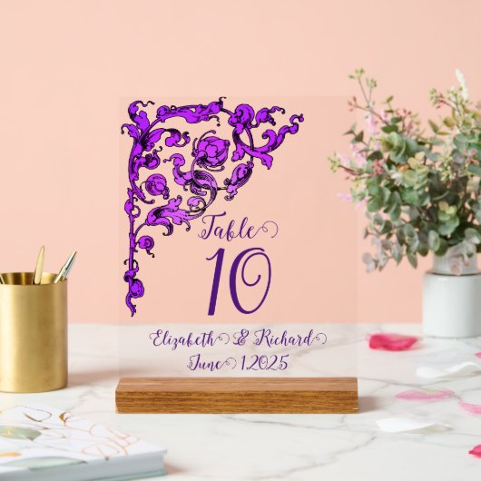 Romantisch, , Antiek Paarse tafel nummer Acryl Bord (Huwelijk)