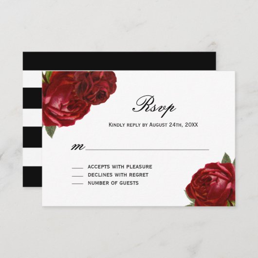 Romantisch Antiek Rode Rozen met Strepen RSVP Kaar (Voorkant / Achterkant)