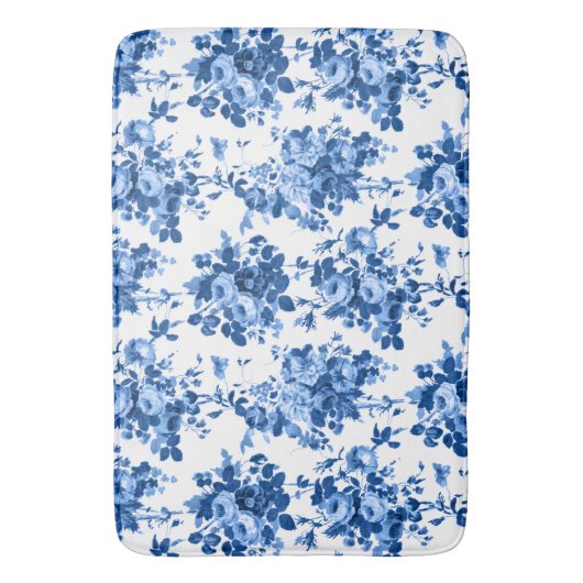 Romantisch Antiek Roos-Blauw op Wit Badmat (Voorkant Verticaal)