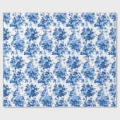 Romantisch Antiek  Roos-Blauw op Wit Cadeaupapier (Vlak)