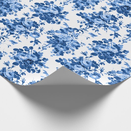 Romantisch Antiek Roos-Blauw op Wit Cadeaupapier (Hoek)