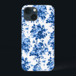 Romantisch Antiek  Roos-Blauw op Wit Case-Mate iPhone Case<br><div class="desc">Elegante en klassieke antiek  Delft blauwe rozen op witte achtergrond.</div>