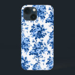 Romantisch Antiek  Roos-Blauw op Wit Case-Mate iPhone Case<br><div class="desc">Elegante en klassieke antiek  Delft blauwe rozen op witte achtergrond.</div>