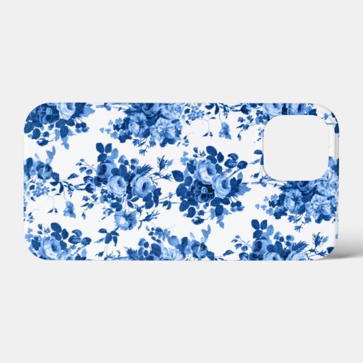 Romantisch Antiek  Roos-Blauw op Wit Case-Mate iPhone Case (Achterkant (horizontaal))