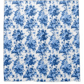 Romantisch Antiek Roos-Blauw op Wit Douchegordijn (Voorkant)